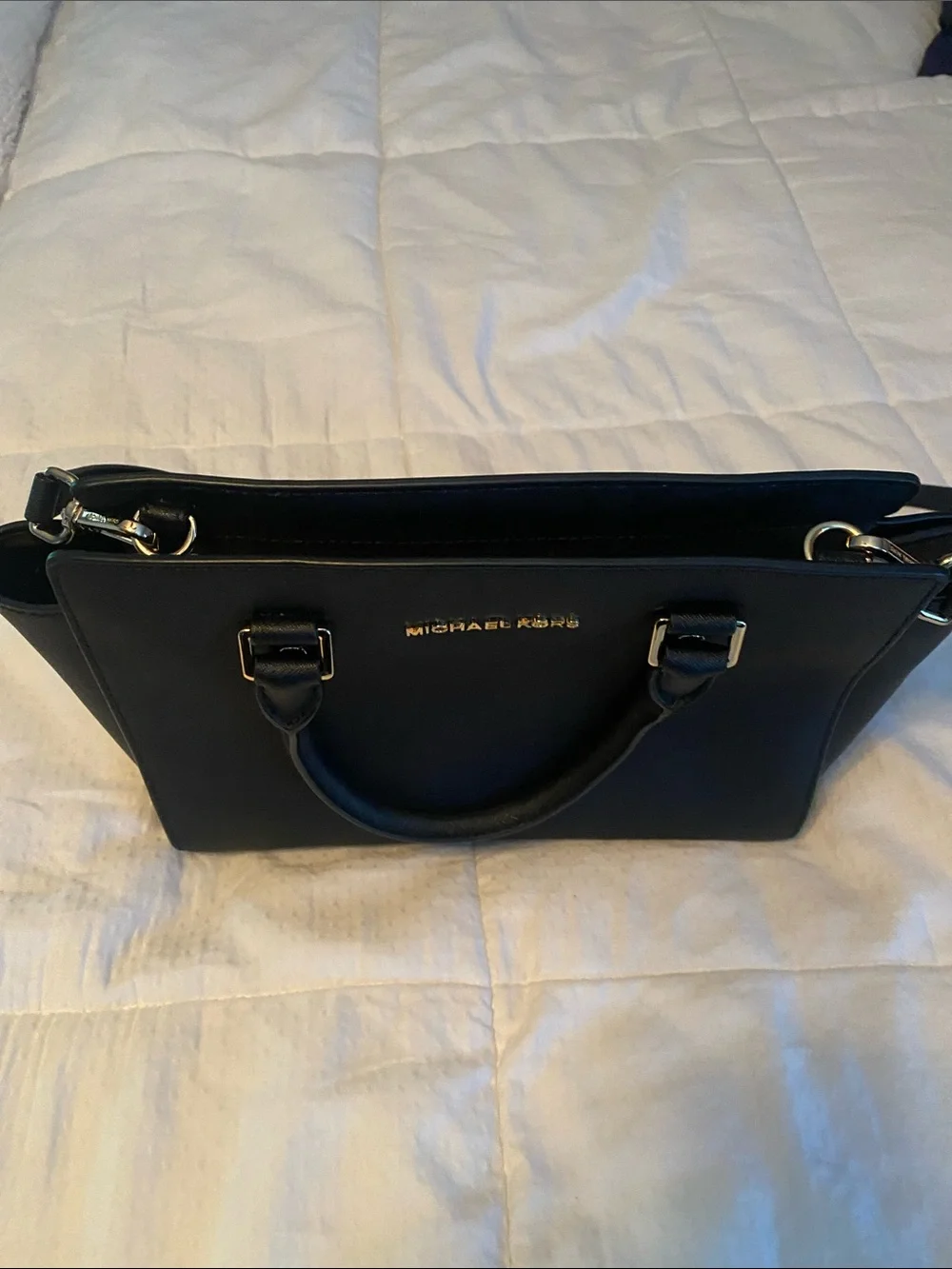 Michael Kors Black Saffiano Satchel with Gold Logo